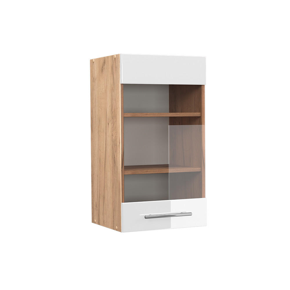 KÜCHENGLASSCHRANK Fame-Line Weiß Hochglanz 40 cm - Honigeiche/Weiß Hochglanz, Holzwerkstoff (40/72/34.1cm) - Vicco