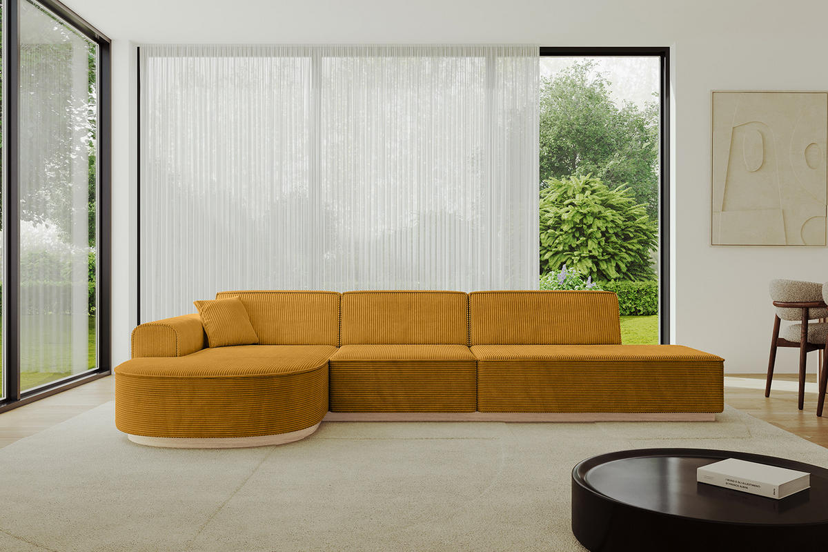 ECKSOFA Ottomane Links ARRIO-L2 - 328x171x83 cm Senfgelb - Currygelb/Gelb, Holzwerkstoff/Textil (328/171cm) - ALTDECOR