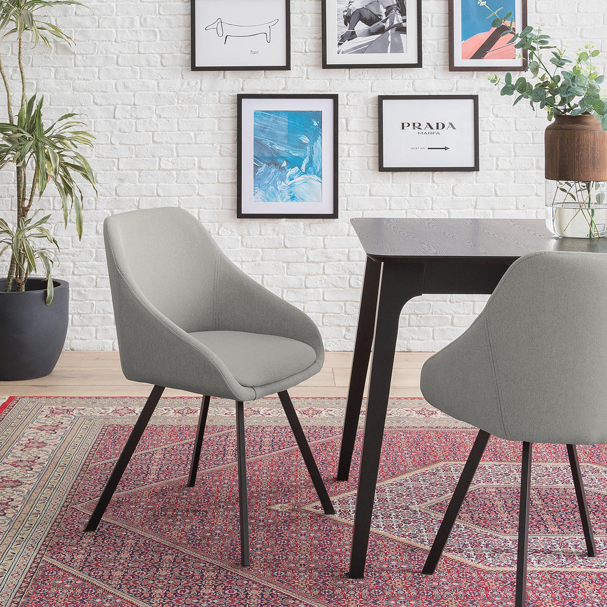 ARMLEHNENSTUHL-SET - Webstoff - Hellgrau, Textil (53/80/54cm) - home24