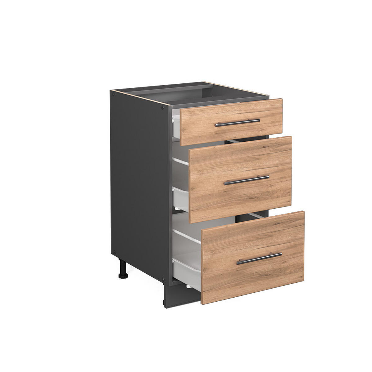 SCHUBLADENSCHRANK Fame-Line Goldkraft Eiche 50 cm ohne AP - Honigeiche/Anthrazit, Holzwerkstoff (50/82/51.6cm) - Vicco