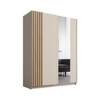 KLEIDERSCHRANK Beralto Beige 150/198,5/63,5 cm – mit Spiegel und Lamellenfront - Beige, Holzwerkstoff (150/198.5/63.5cm) - AX Living