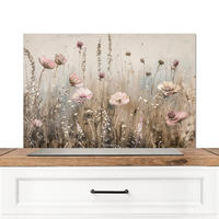 SPRITZSCHUTZ KÜCHE Blumen - Beige - Trockenblumen 80x55 cm - Beige, Metall (80/0.3/55cm) - MuchoWow