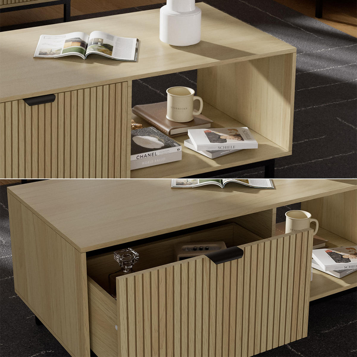 COUCHTISCH Lennox Eiche 110 x 50 cm - Eichefarben/Schwarz, Holzwerkstoff (50/110/45cm) - Vicco