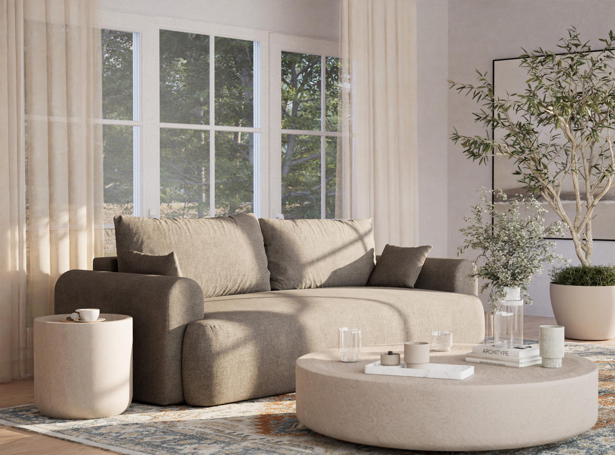 SOFA MIT SCHLAFFUNKTION Toluca Braun Chenille-Stoff - Schwarz/Braun, Holz/Holzwerkstoff (247/69/104cm) - Maison de Reve