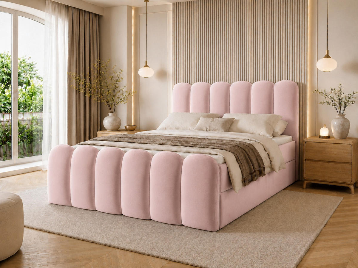 BOXBETT CUDDLE 120x200 cm in Rosa, Bettkasten, Topper, Velvet-Stoff - Pink, Holz/Textil (120/200cm) - EMLAR Home