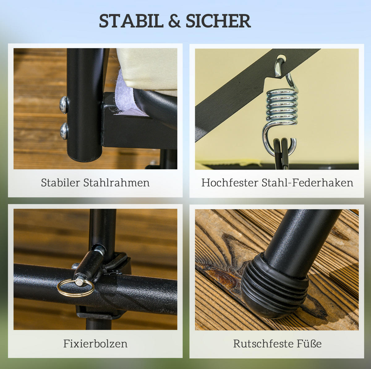 HOLLYWOODSCHAUKEL aus Metall 200x125x170 cm in Beige mit Liegefunktion & verstellbarem Dach - Beige, Metall (125/170/200cm) - Modfu