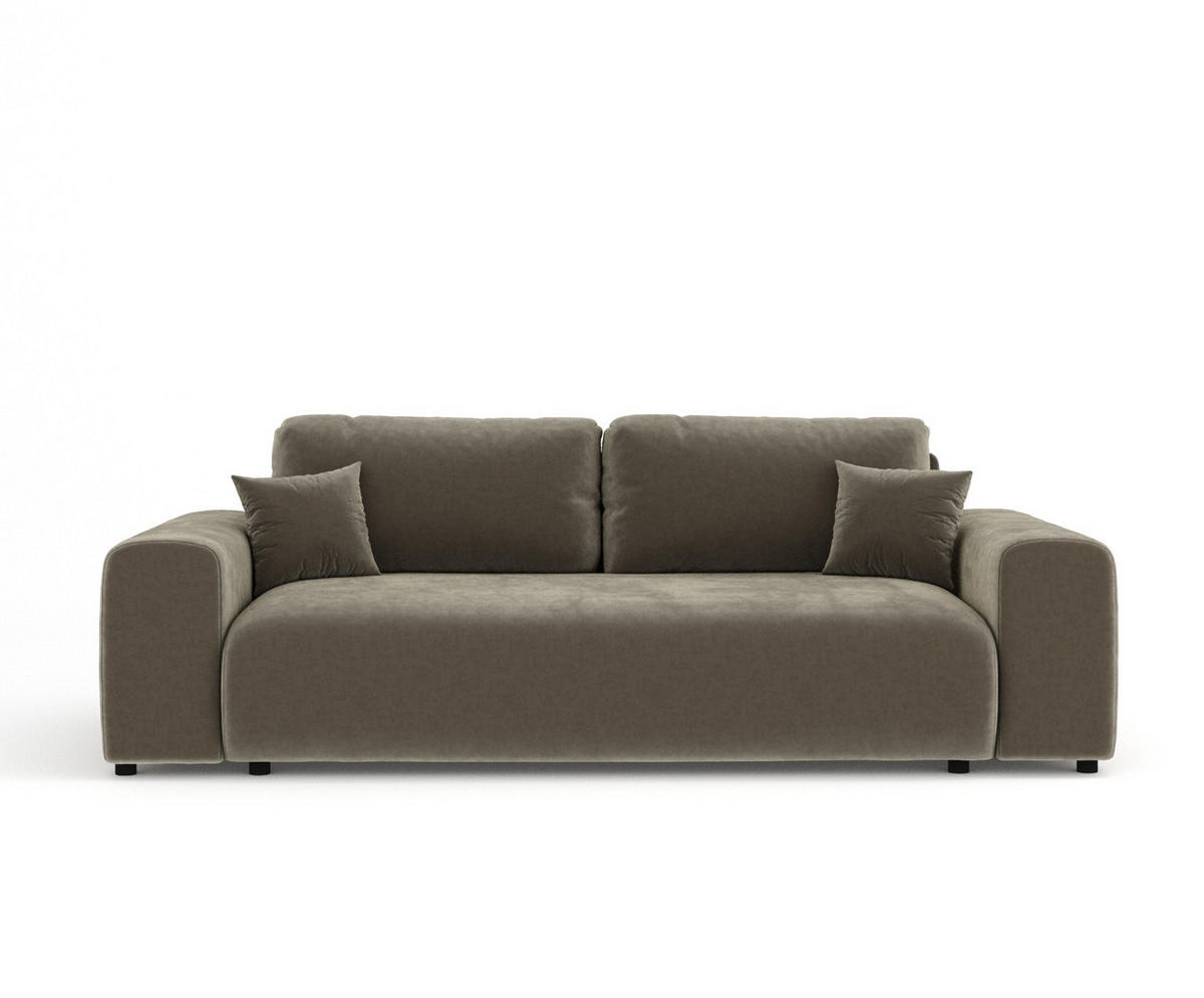 3-SITZER-SOFA Zanzibar Taupe Samtstoff - Taupe/Schwarz, Holz/Holzwerkstoff (213/79/108cm) - Maison de Reve