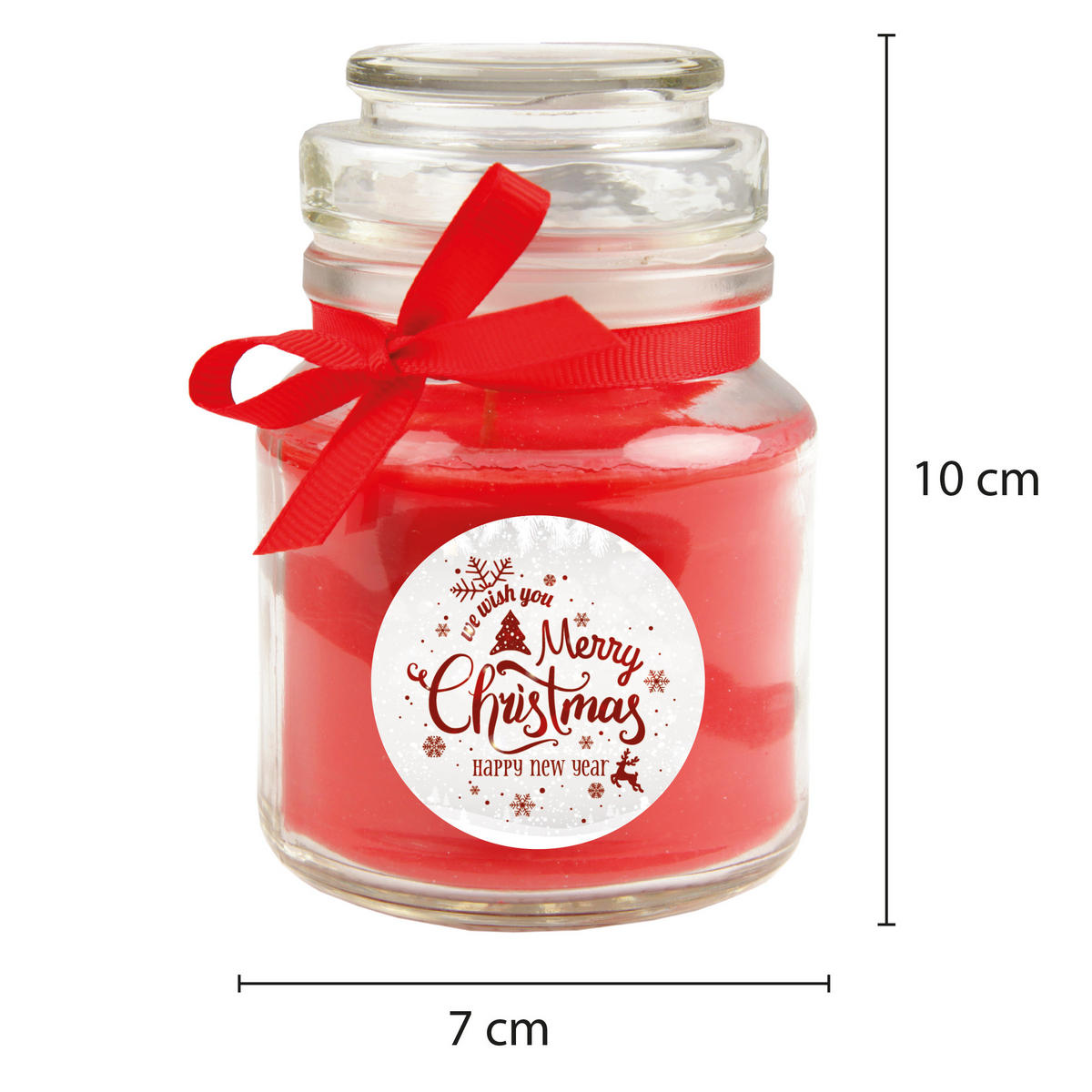 DUFTKERZE im Glas - Weihnachten Rot - Bonbon 120gr ( 30h ) - Rot, Naturmaterialien (7/10cm)