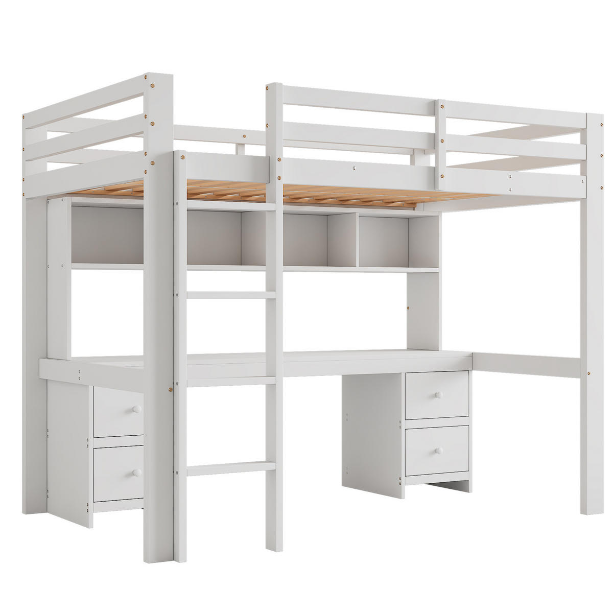 HOCHBETT 90/200 cm aus Kiefer und MDF mit Schreibtisch und Stauraum Weiß - Weiß, Holz (90/200cm) - Modenvie
