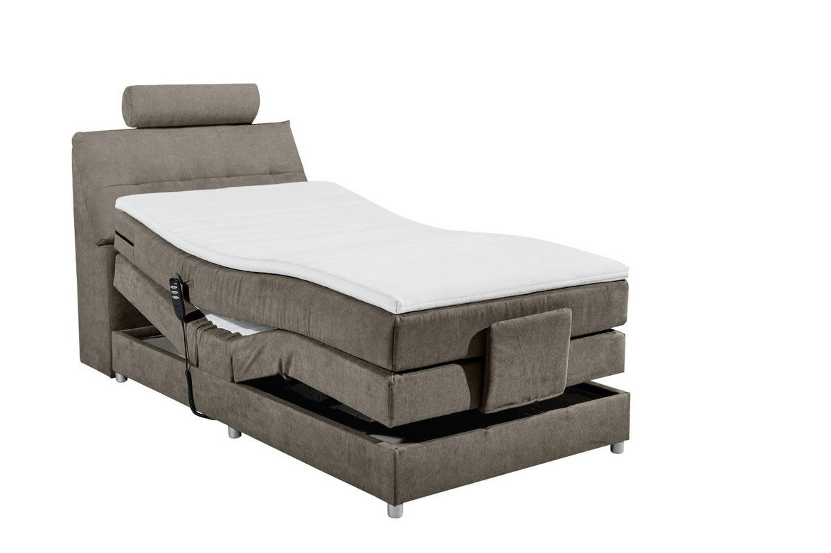 BOXSPRINGBETT inkl. Elektrofunktion, 7-Zonen-Tonnentaschen-Federkernmatratze und Komfort T25 Schaumtopper - Silberfarben/Grau, Holz/Holzwerkstoff (120/200cm) - ed exciting design