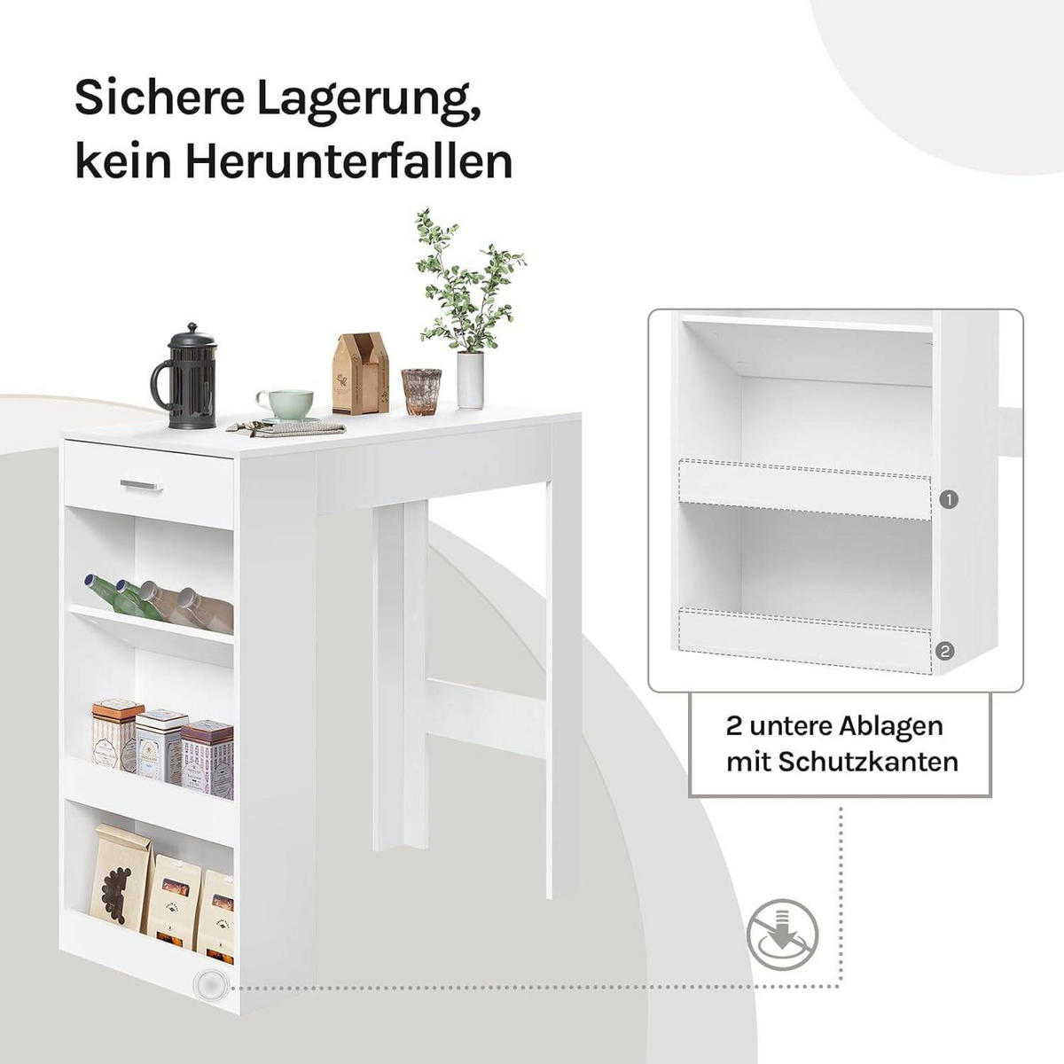 BARTISCH, Küchentisch mit Weinregal,100 x 50 x 100 cm - Weiß, Holzwerkstoff (50/100/100cm) - Woltu