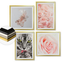 WANDBILDER 4er Set - 50x50 cm & 40x60 cm Goldrahmen - Abstrakte Darstellung von grauen Katzenrosen - Goldfarben, Kunststoff (50/50cm) - ArtPrintCave