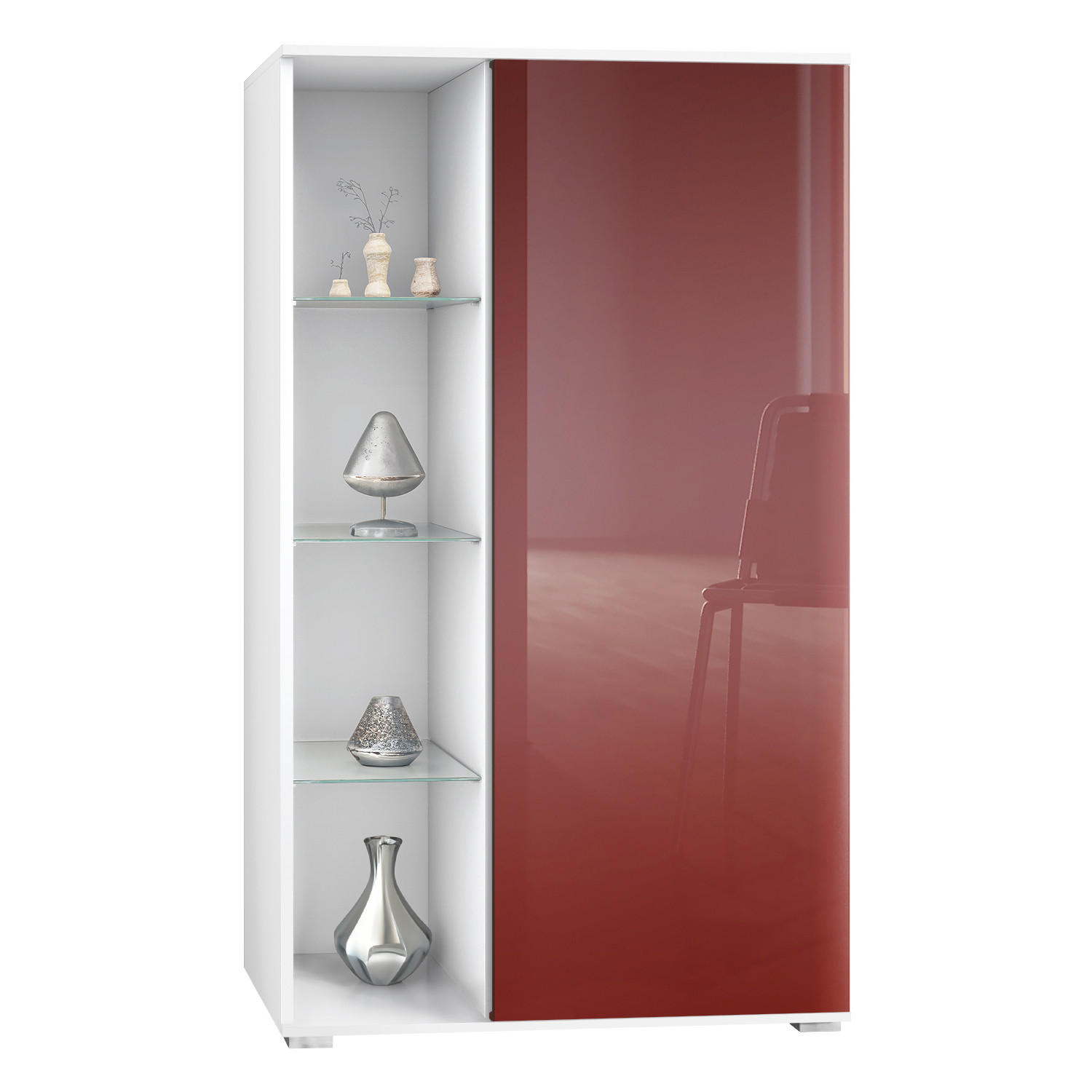 VITRINE Davos Bordeaux Hochglanz - Bordeaux, Holzwerkstoff (71.5/134/35cm) - Vladon