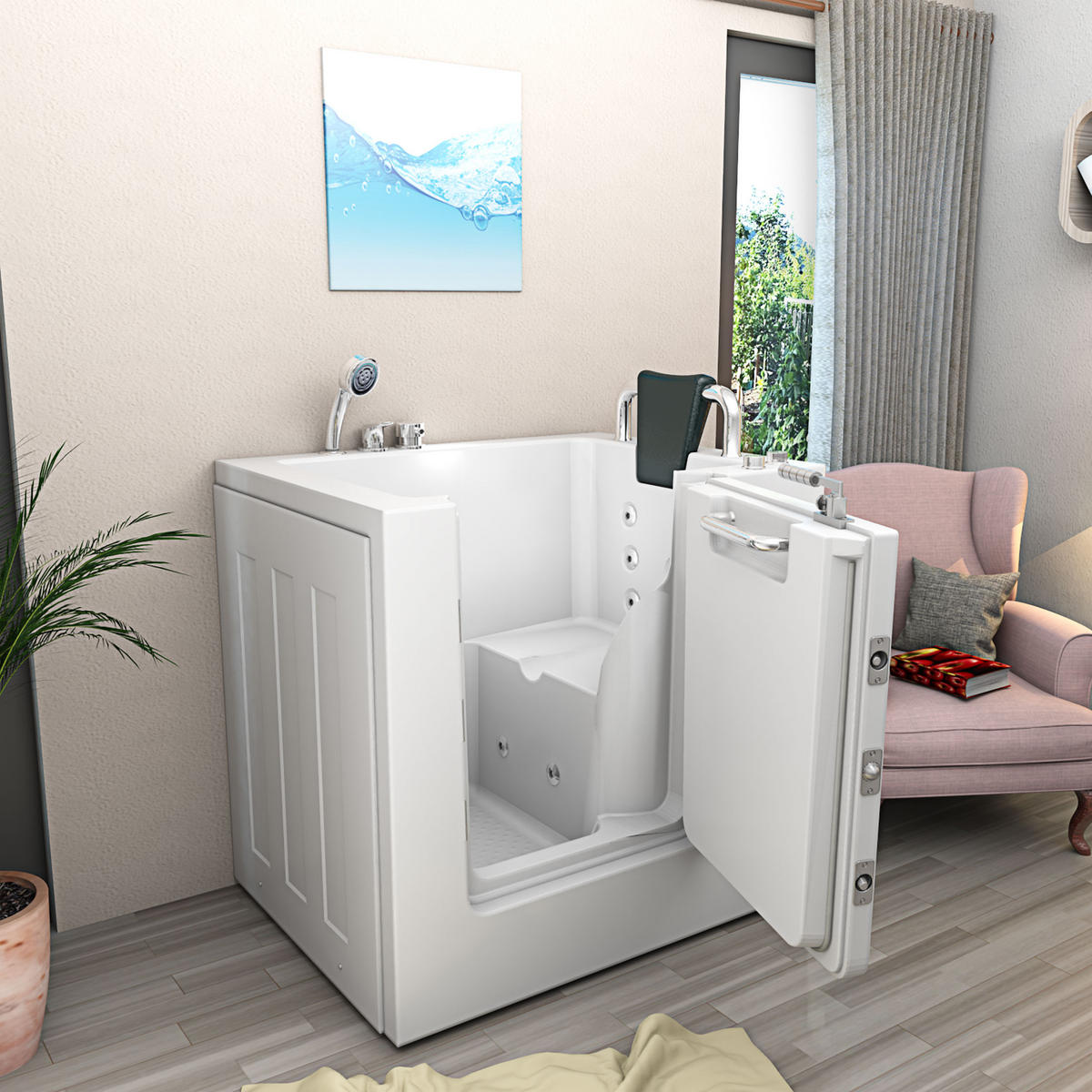 SITZWANNE Whirlpool Badewanne mit Tür S02WP-B-R 100x78cm - Weiß, Glas/Kunststoff (78/113/100cm) - AcquaVapore by Sandra Jentho