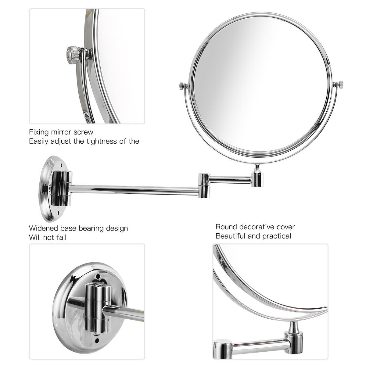 SCHMINKSPIEGEL wandmontiert – Kosmetikspiegel aus galvanisiertem Metall, modern & stilvoll für Badezimmer - Silberfarben, Metall (9/30/29cm) - Ej. Life