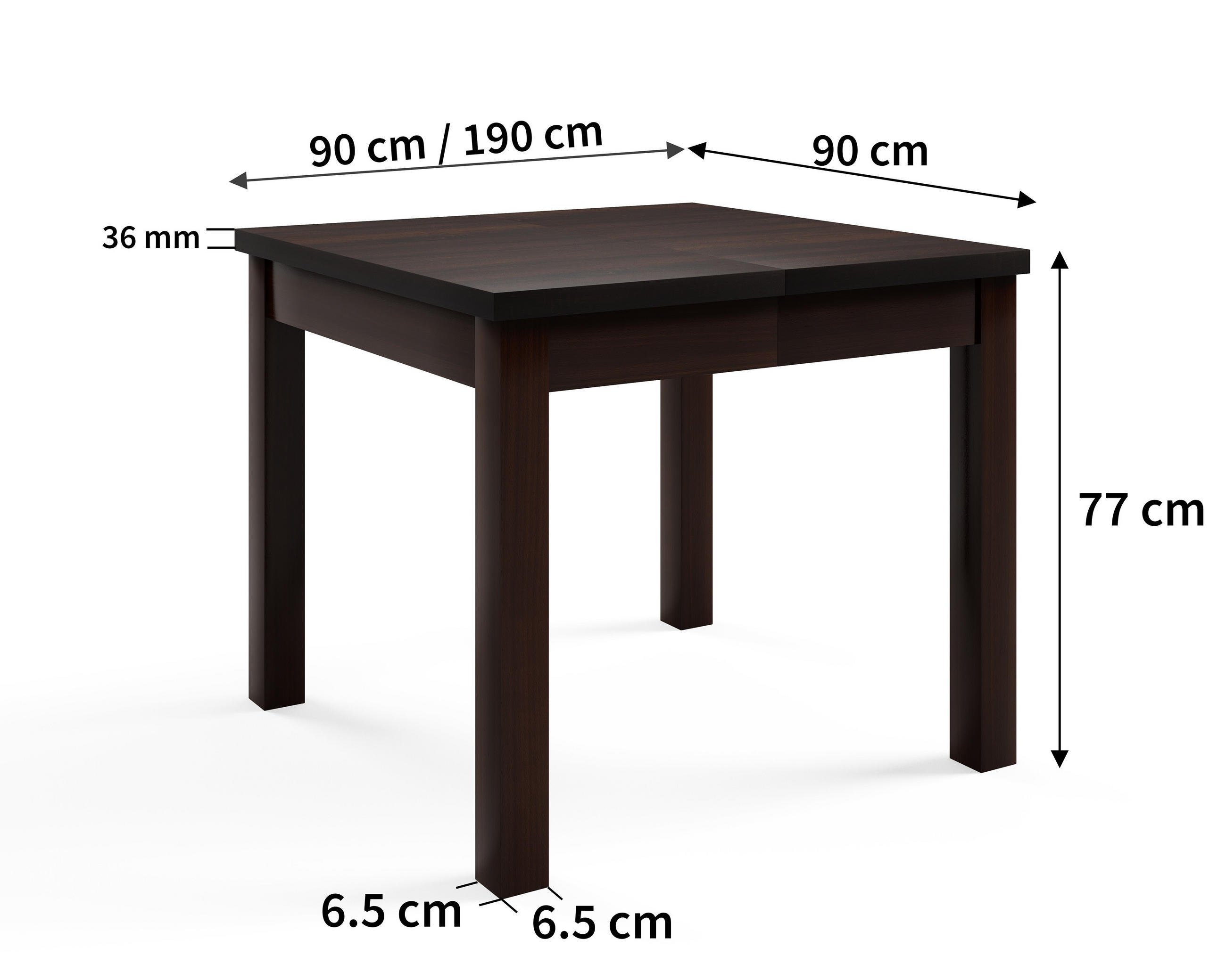 ESSTISCH DARIO Ausziehbar 90 - 190 / 90 x 77 cm - Ahornfarben/Braun, Holz (90/90/77cm) - MASSENO