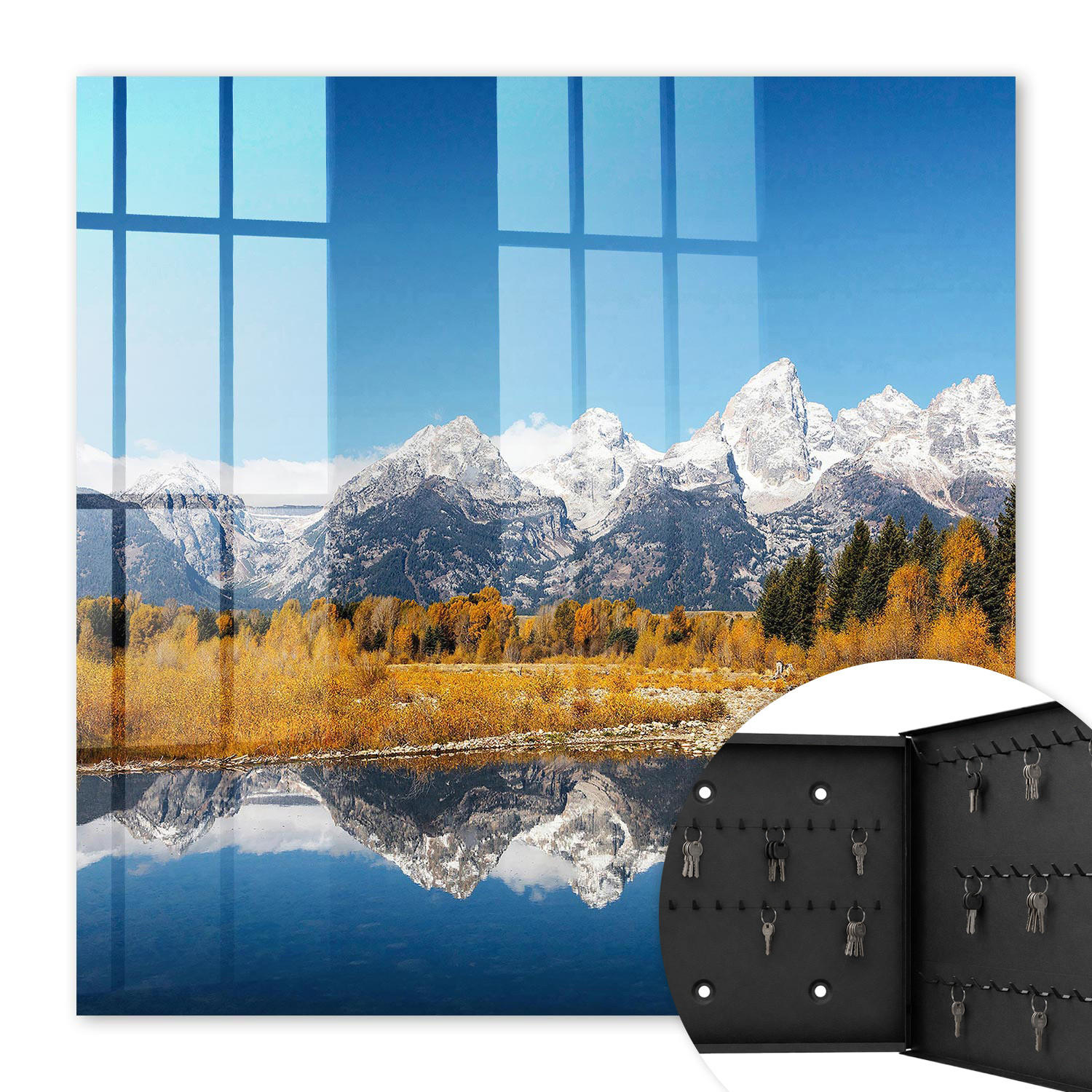 SCHLÜSSELBOX Schwarz 30x30 cm- Türöffnung nach rechts - Goldener Herbst - Blau, Metall (30/30/5cm) - TULUP