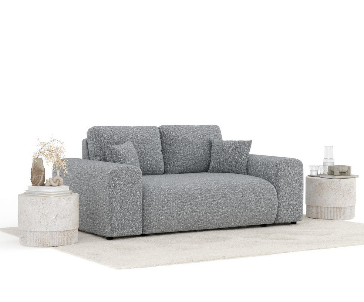 2-SITZER-SOFA Zanzibar Grau Plüschstoff - Schwarz/Grau, Holz/Holzwerkstoff (178/79/108cm) - Maison de Reve