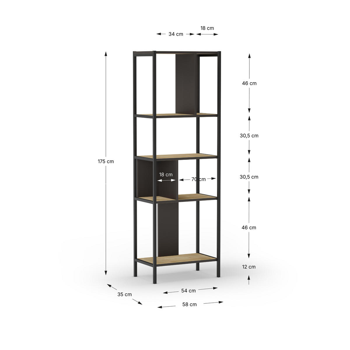 BÜCHERREGAL Alabama Schwarz 58/35/175 cm - Schwarz, Holz (35/175/58cm) - Calicosy