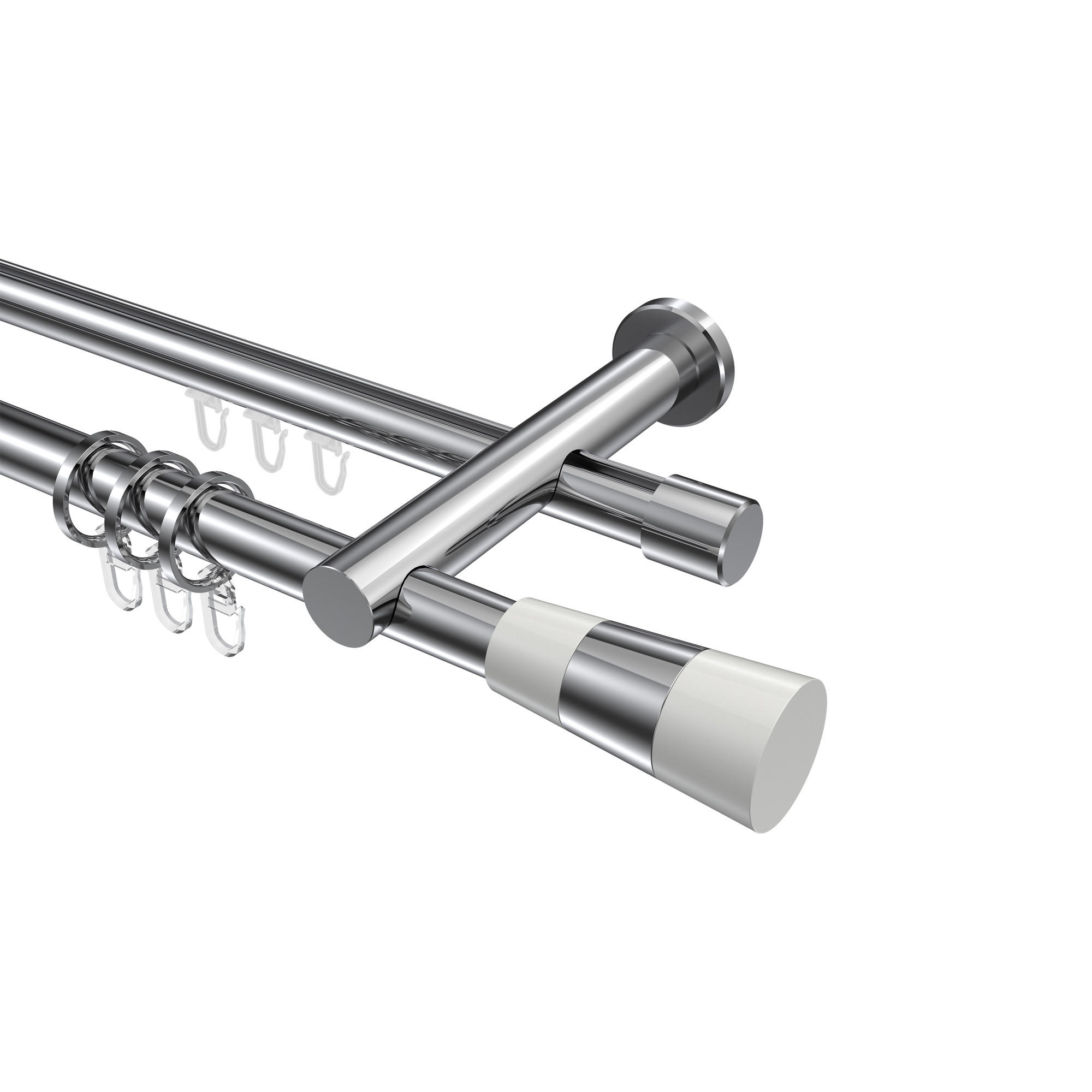 RUNDROHR-INNENLAUF-GARDINENSTANGEN-SET Platon Tanara 100 cm, 2-läufig, 20 mm Ø Chrom - Chromfarben/Weiß, Metall (100cm) - INTERDECO