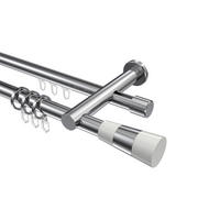 RUNDROHR-INNENLAUF-GARDINENSTANGEN-SET Platon Tanara 100 cm, 2-läufig, 20 mm Ø Chrom - Chromfarben/Weiß, Metall (100cm) - INTERDECO