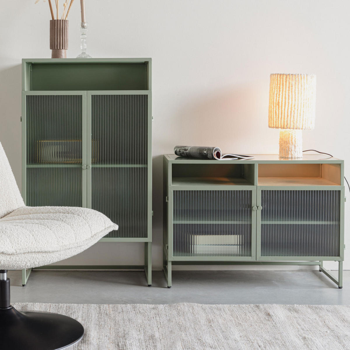 DESIGN-SIDEBOARD - Metall - Mandelgrün - Pastellgrün, Metall (35/105/60cm) - Drawer
