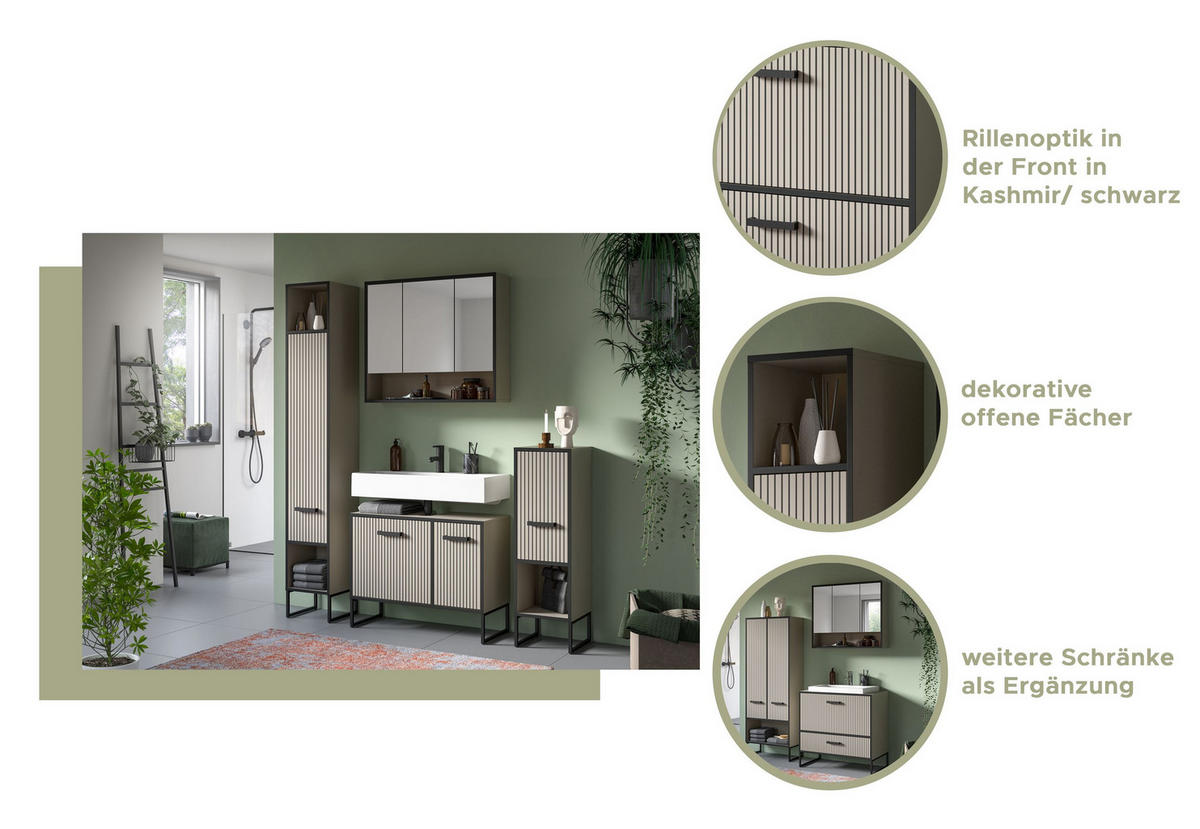 BADKOMBINATION Bagno 170x192x36 cm Kaschmir Schwarz 4tlg. - Kaschmir, Holzwerkstoff (170/192/36cm)