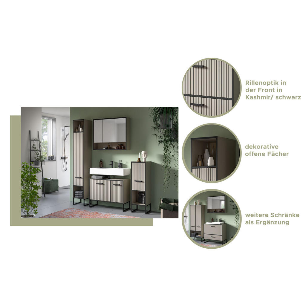 Thumbnail - Badkombination, Kaschmir, Holzwerkstoff, Recyclingholz, 125x192x48 cm, Badezimmer, Badmöbelsets & Badmöbelserien, Badmöb...