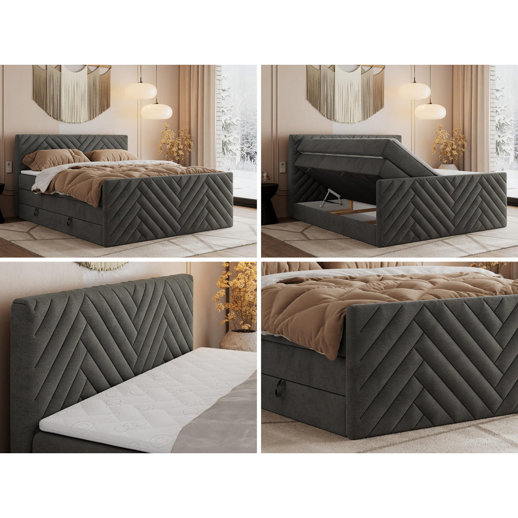 Thumbnail - MKS Boxspringbett, Dunkelgrau, Textil, H3, 7-Zonen, Rechteckig, 160x200 cm, Oeko-Tex®, Schlafzimmer, Betten, Boxspringbe...