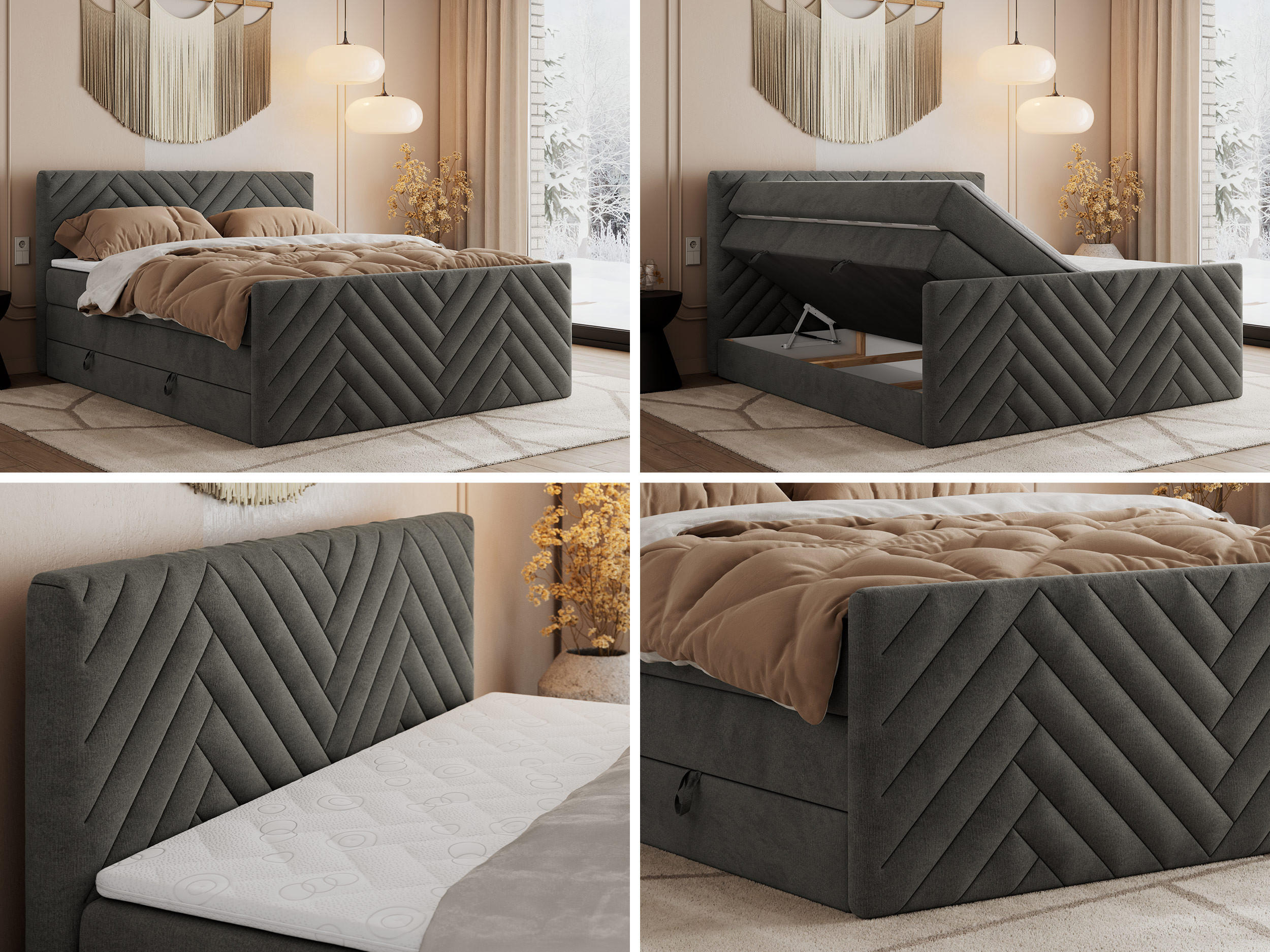 Thumbnail - MKS Boxspringbett, Dunkelgrau, Textil, H4, 7-Zonen, Rechteckig, 200x200 cm, Oeko-Tex®, Schlafzimmer, Betten, Boxspringbe...