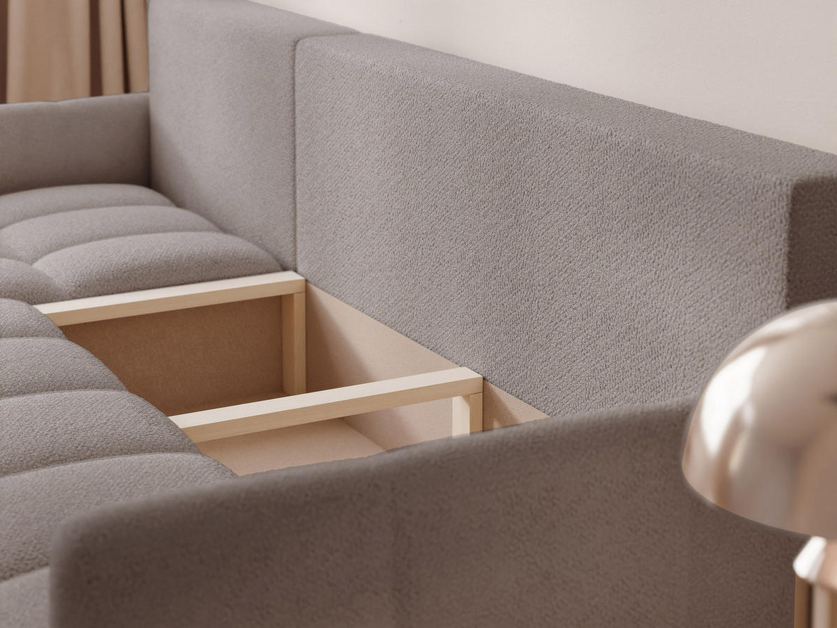 ECKSOFA LUPOO mit Schlaffunktion und Bettkasten Hellgrau - Hellgrau, Holzwerkstoff/Kunststoff (213/152cm) - Idohome