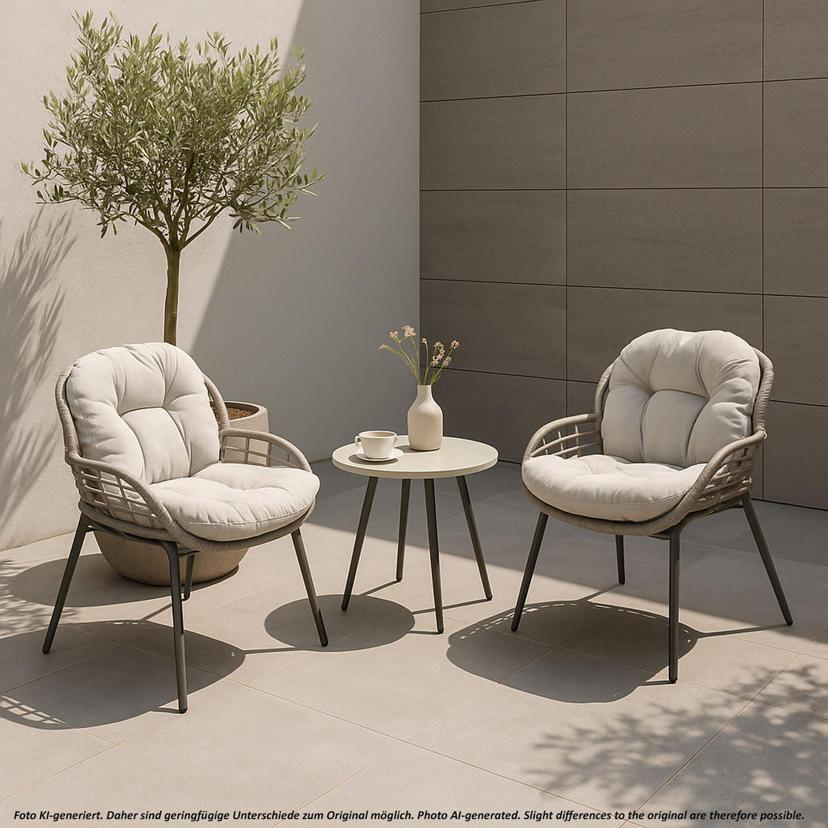 POLY-RATTAN GARNITUR Grau, Hellgrau - Hellgrau/Grau, Kunststoff - MCW