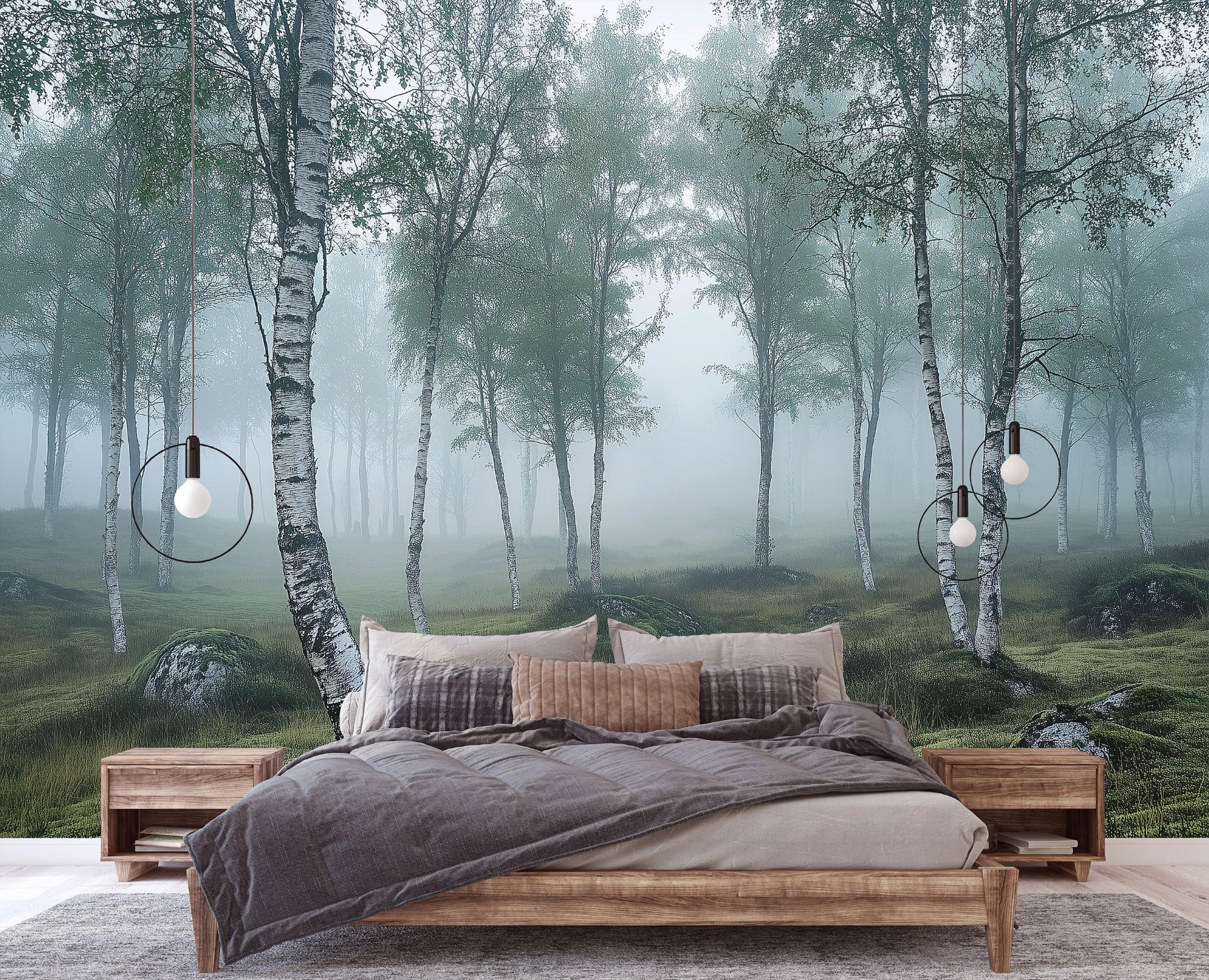 FOTOTAPETE 3D Effekt Wald Birken Wohnzimmer 300x210 - Multicolor, Papier (300/210cm) - Wallarena