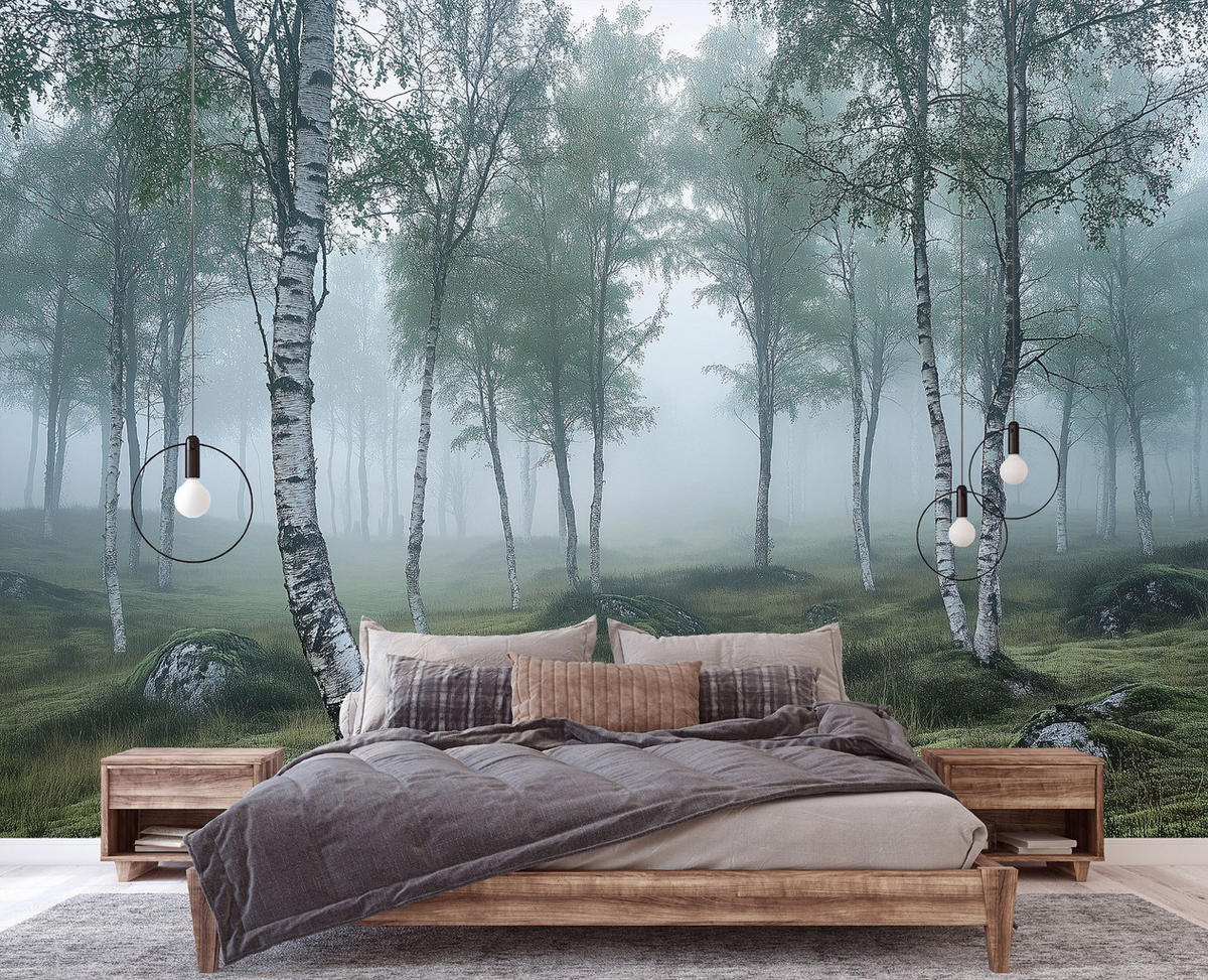 FOTOTAPETE 3D Effekt Wald Birken Wohnzimmer 400x280 - Multicolor, Papier (400/280cm) - Wallarena