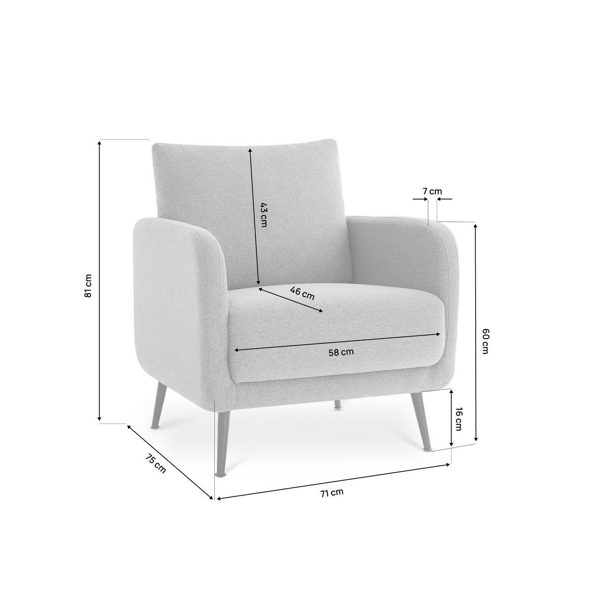 DESIGNER-SESSEL Emma aus hellgrauem Stoff - Hellgrau/Schwarz, Holz/Holzwerkstoff (71/81/75cm) - Sicaan