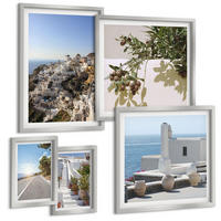 BILDER SET 5er Set - 50x50 cm & 20x30 cm & 40x60 cm Silberner Rahmen - Weiße Treppe mit Blick auf Santorini - Silberfarben, Kunststoff (40/60cm) - TULUP