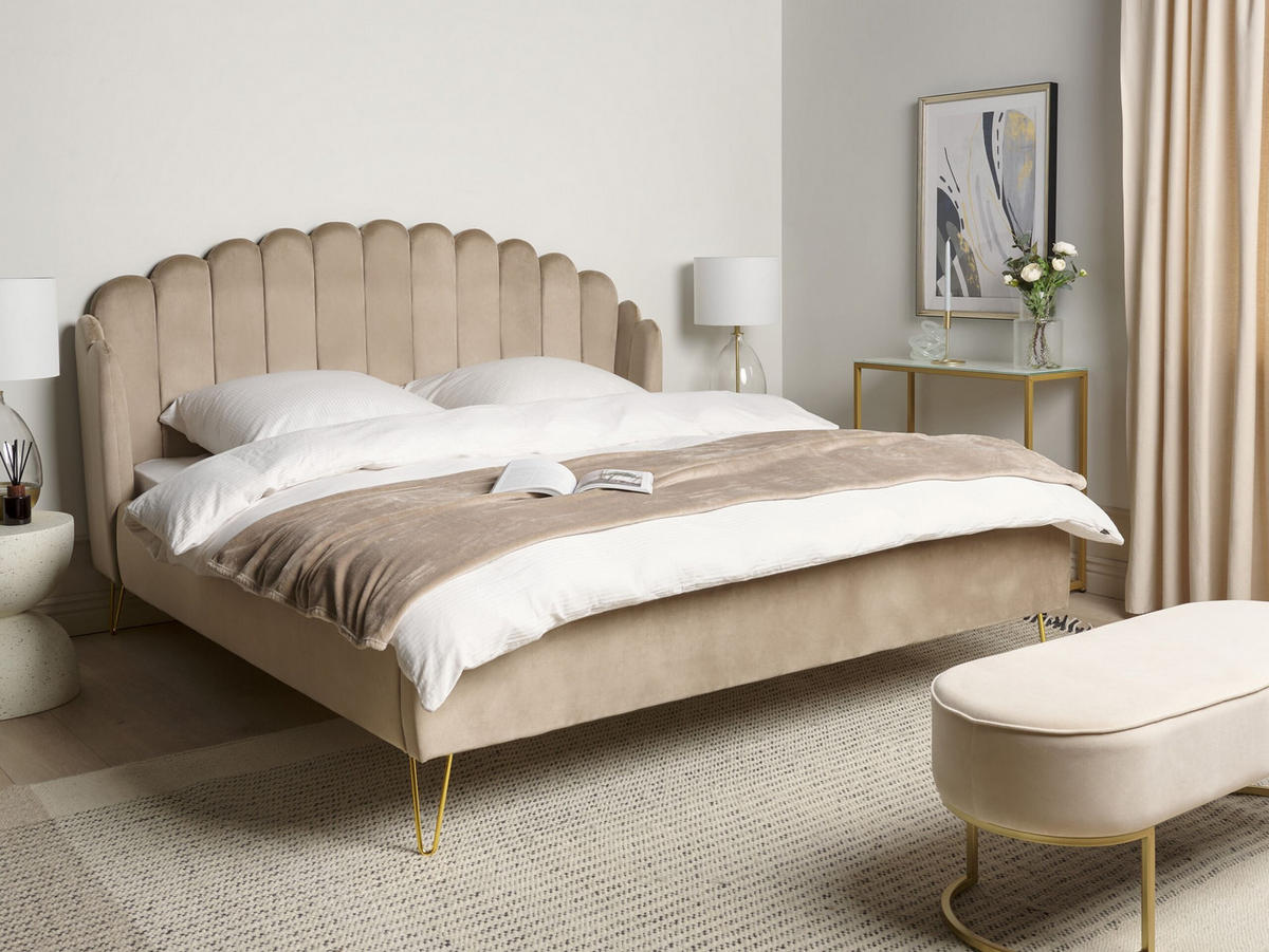 POLSTERBETT mit Lattenrost 180/200 cm Beige Ambillou - Taupe, Textil (180/200cm) - Beliani