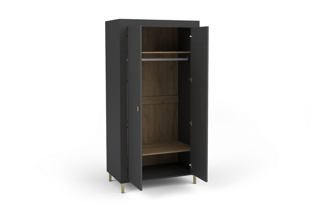 KLEIDERSCHRANK MONI 01 in Schwarz / Eiche Whiskey matt 97/194/56 cm - Schwarz, Holzwerkstoff (97/194/56cm) - Deine Möbel 24
