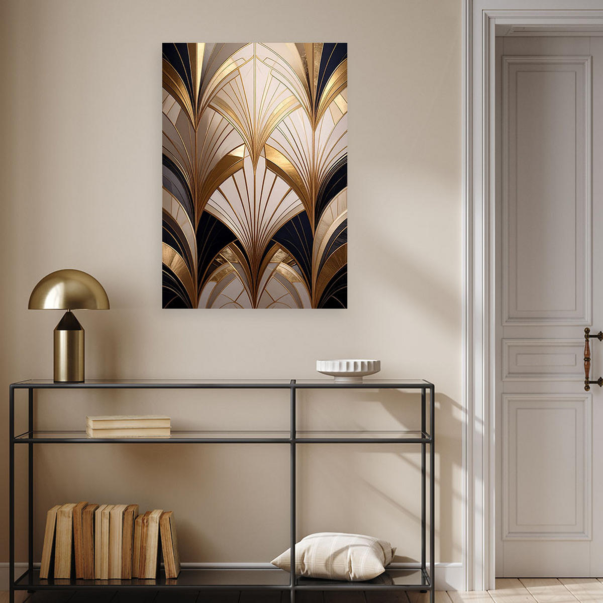 LEINWANDBILD, Dekoratives geometrisches Muster in Gold- und Brauntönen - Multicolor, Textil (30/45cm) - Feeby