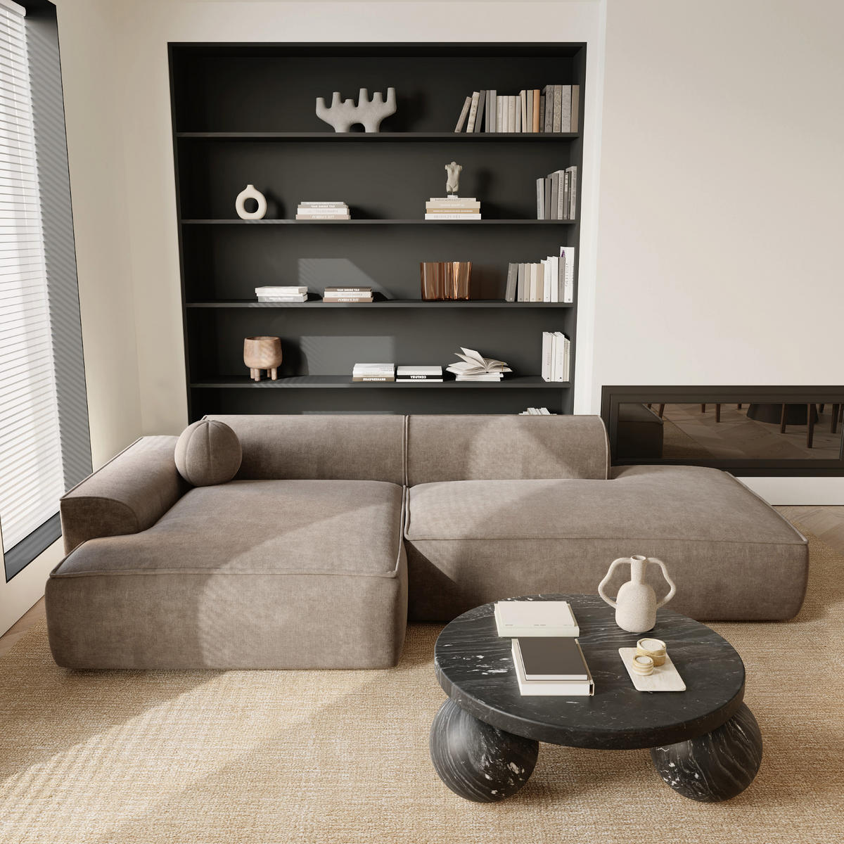 ECKSOFA LINKS Samt Taupe 260cm - Taupe, Textil (155/260cm) - Sia Home