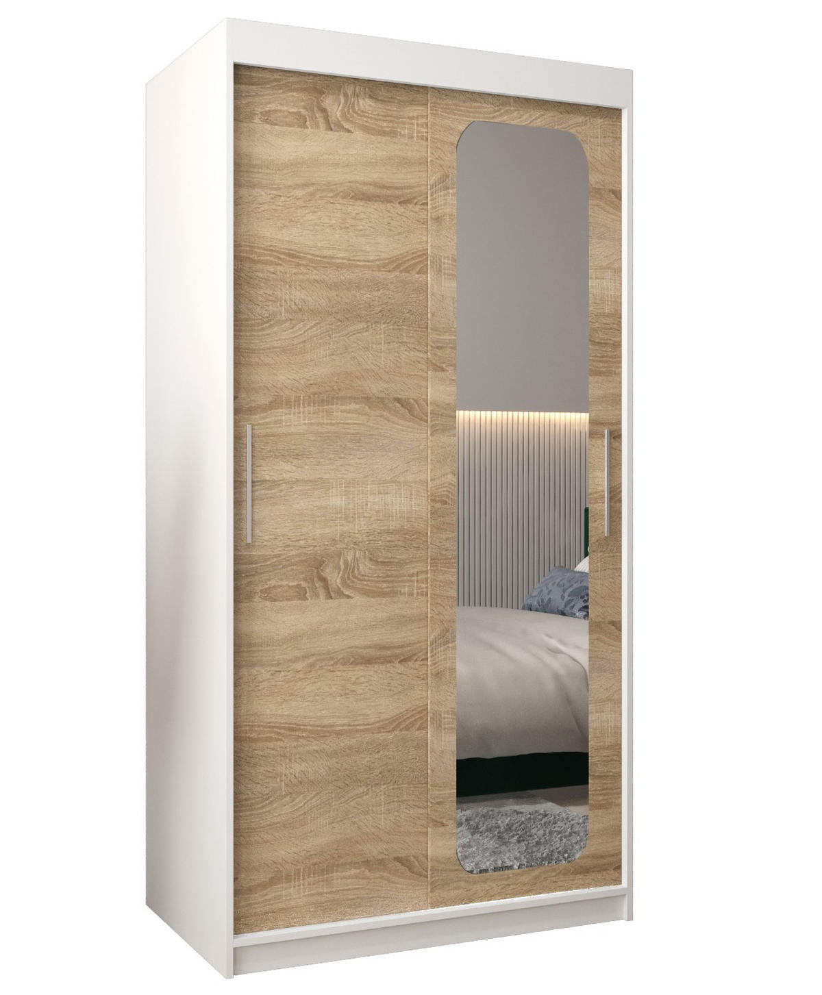 SCHWEBETÜRENSCHRANK 200/100/62 2-türig - Silberfarben/Weiß, Holz/Kunststoff (100/200/62cm) - Abiks Möbel