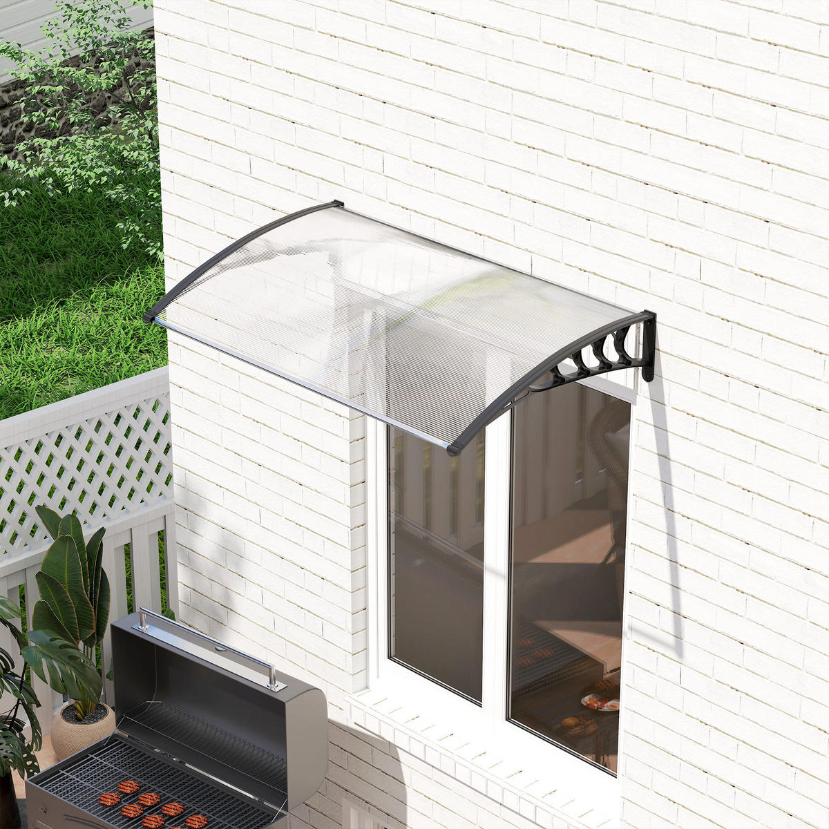 VORDACH DE-07503 UV- und wasserbeständig, gebogenes Polycarbonat Weiß - Weiß, Kunststoff/Metall (150/25/90cm) - ComfortXL