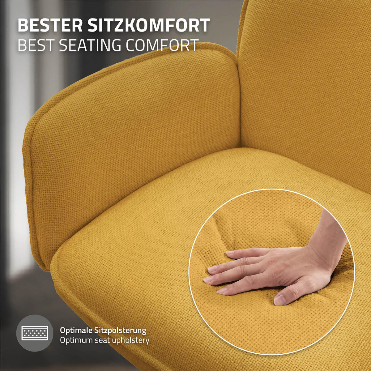JÍDELNÍ ŽIDLE, sada 6 ks, otočné, hořčičná, s látkovým potahem - černá/žlutá, kov/textil (63/89/68cm) - ML-DESIGN