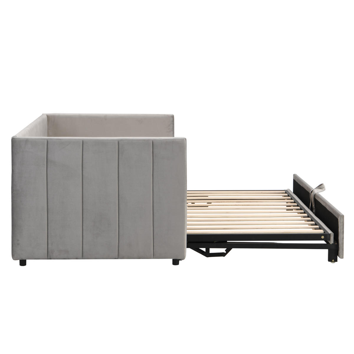POLSTERBETT 90/180x200 Ausziehbar Lattenrost Samtstoff Grau - Grau, Holzwerkstoff - FLIEKS