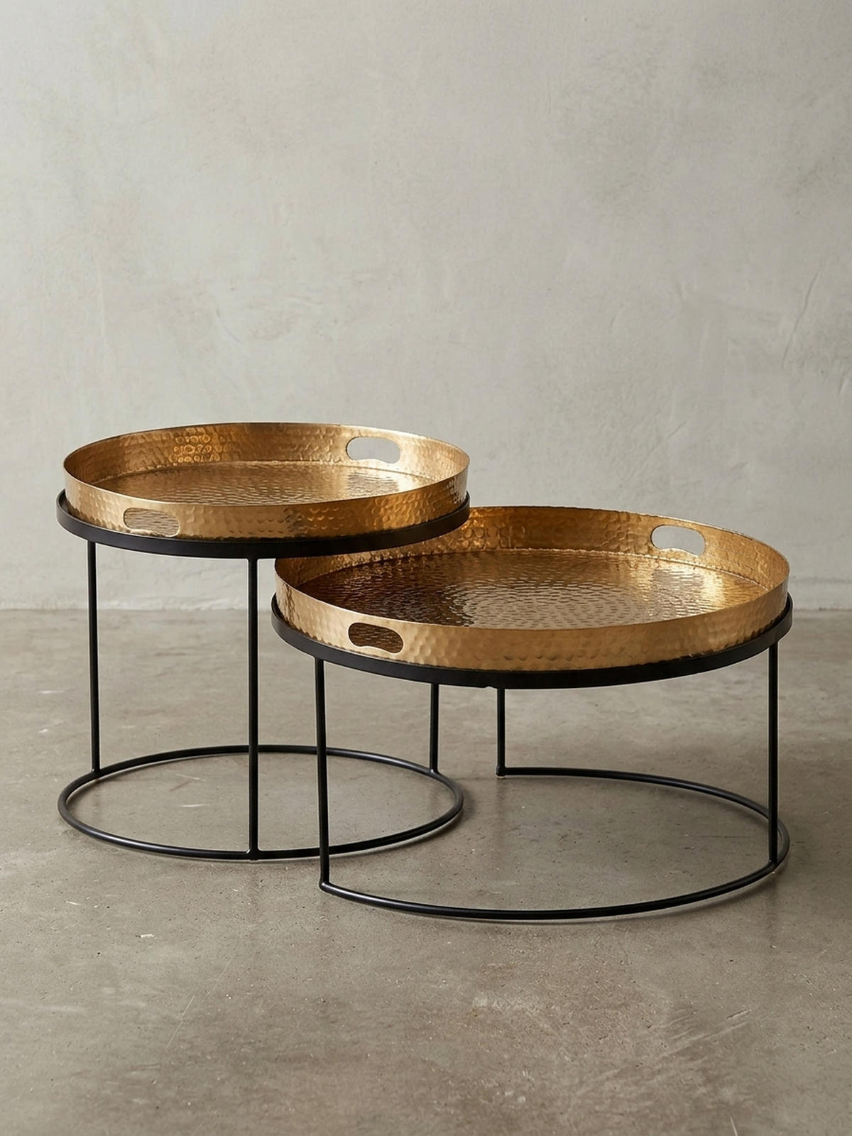 COUCHTISCH 2er Set Aluminium Hammerschlag Handgefertigt, Gold 56x56x33 cm - Goldfarben/Schwarz, Metall (56/56/33cm) - KADIMA DESIGN