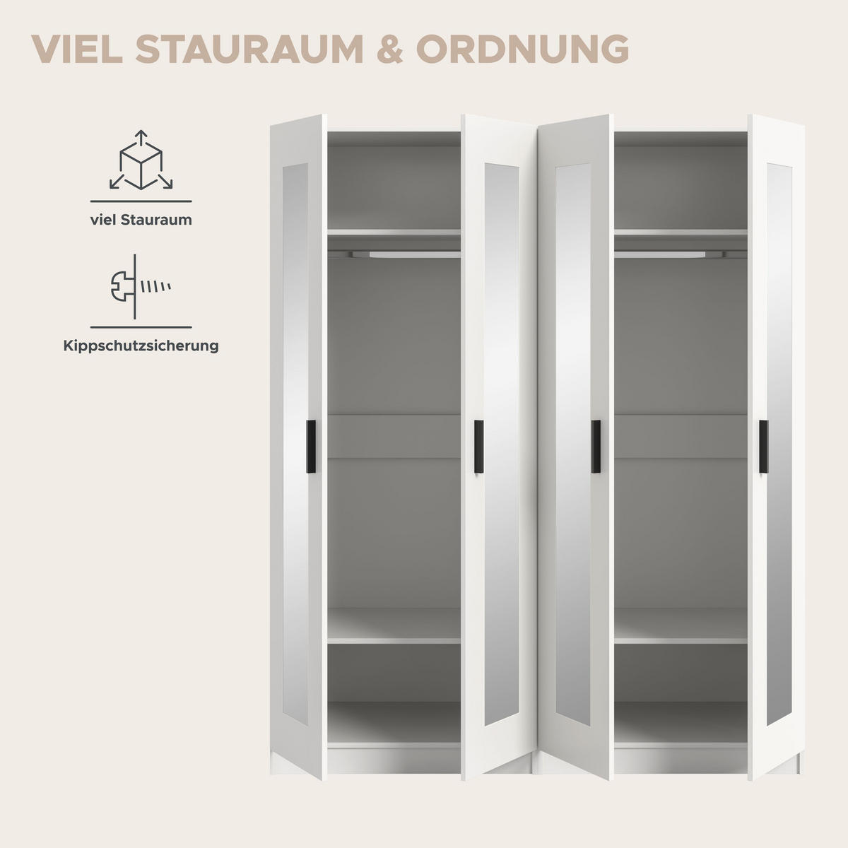 KLEIDERSCHRANKKOMBINATION VISBY (B/H/T: ca. 160/194/56 cm) in weiß/weiß - Weiß, Holzwerkstoff (160/194/56cm)
