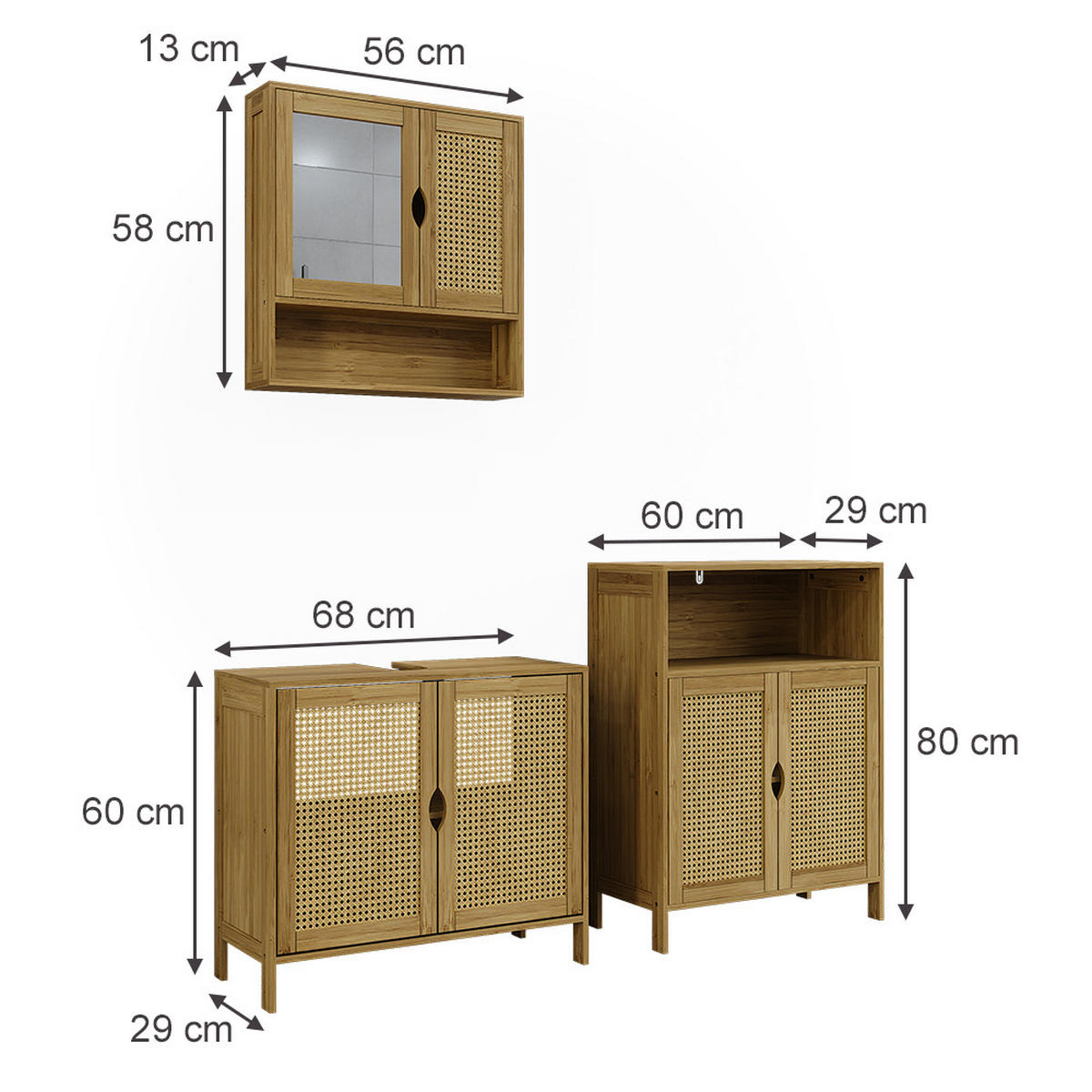 KOUPELNOVÝ NÁBYTEK Liora Bambus 3 díly - zelená barva, kompozitní dřevo (60/80/29cm) - Vicco