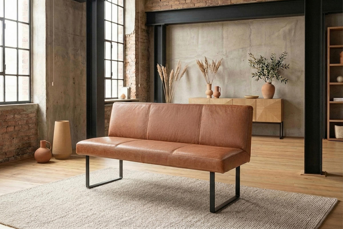 ESSZIMMERBANK ELEEN Braun Leder - Dunkelbraun/Braun, Leder (143/85/69cm) - KAWOLA