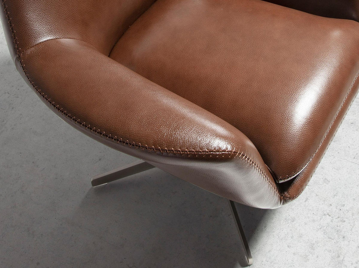 COGNACBRAUNER Leder-Drehsessel - Edelstahlfarben/Anthrazit, Leder/Metall (82/85/74cm) - ANGEL CERDA