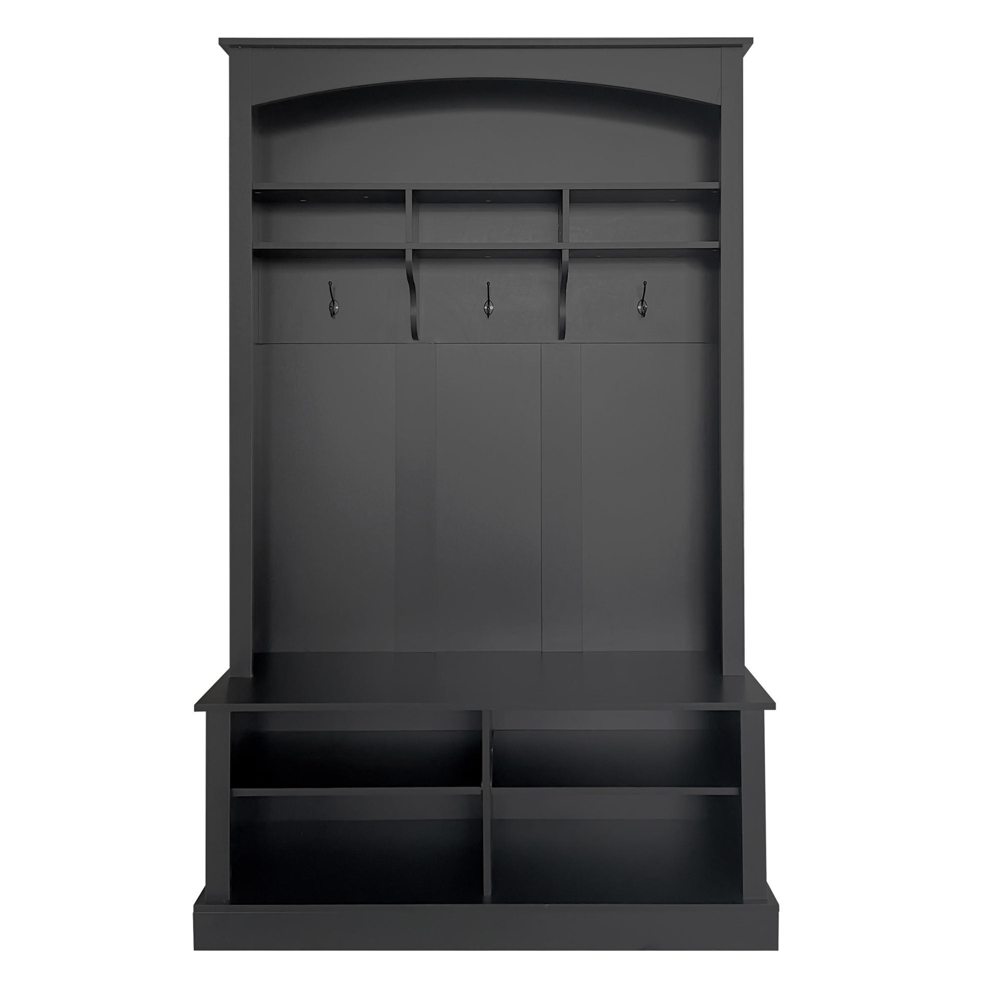 GARDEROBE mit Schuhbank & Ablagen, Spanplatte, 120/40/190 cm, Schwarz - Schwarz, Holzwerkstoff (40/190/120cm) - Redom